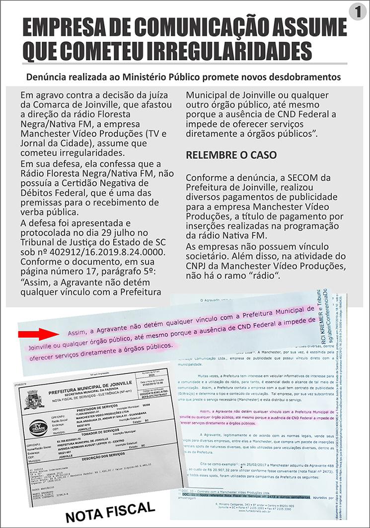 Repercute na Câmara de Vereadores de Joinville suposta irregularidade de empresa de comunicação Repercute na Câmara de Vereadores de Joinville suposta irregularidade de empresa de comunicação